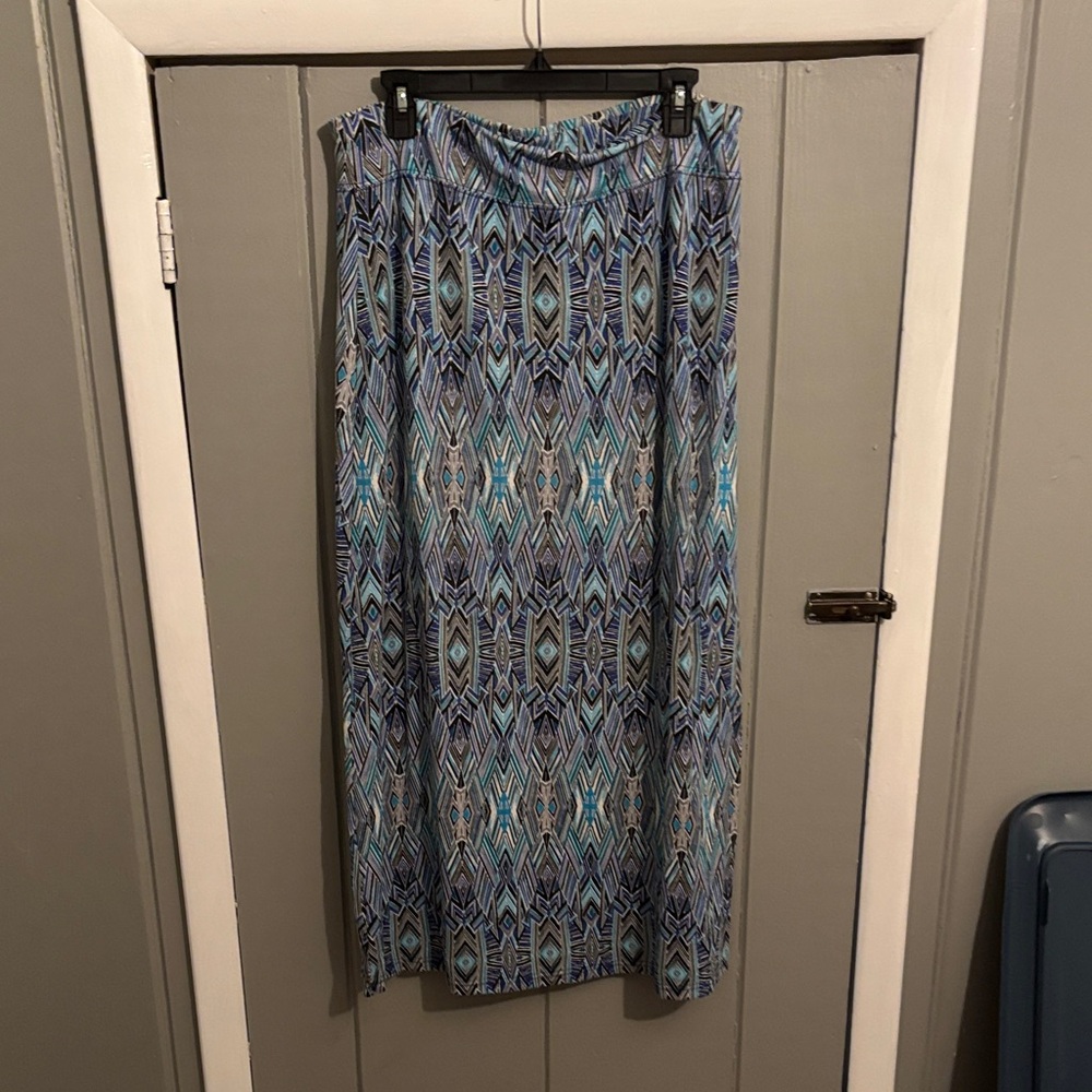 Kim Rogers Aqua and Gray Maxi Skirt